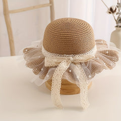 Lace Brim Bow Ruffled Straw Hat Sun Protection Breathable Hat