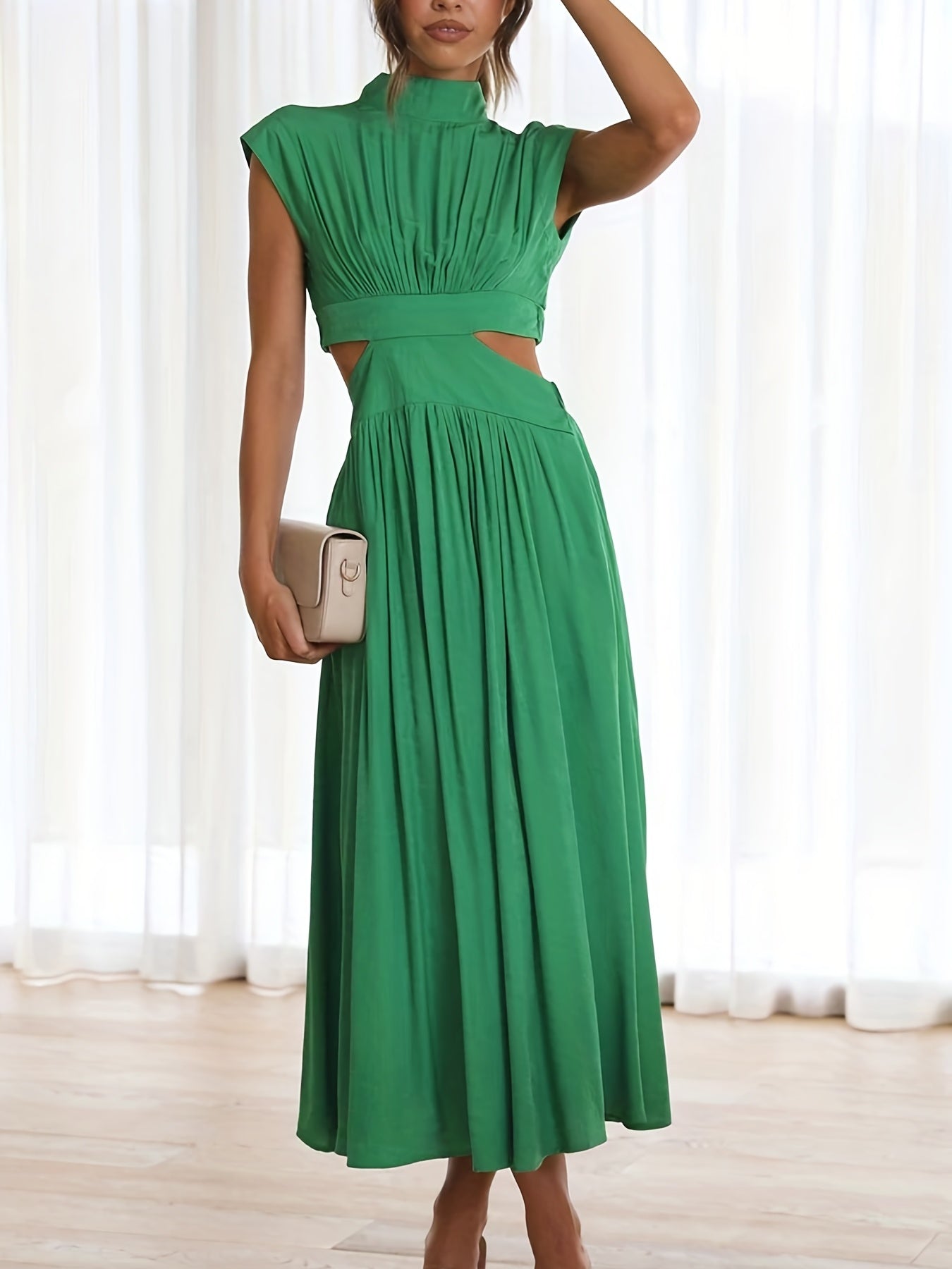 Sexy Ruched Maxi Dress Cap Sleeve