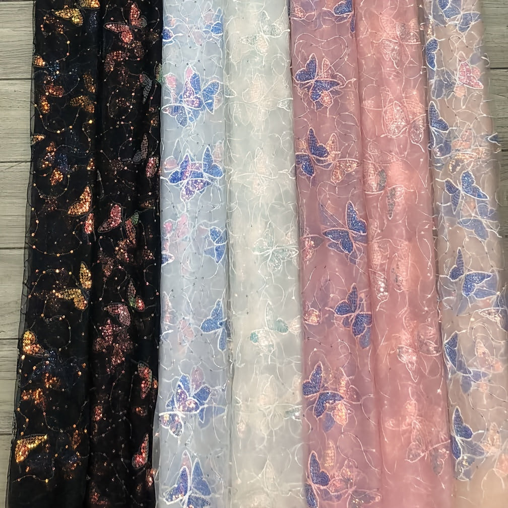 Sequin Butterfly Mesh Embroidered Fabric for Sewing Apparel Costumes Craft