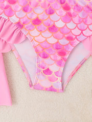 3pcs Girls Gradient Fish Scale Swimsuit Set Kids Summer Clothes