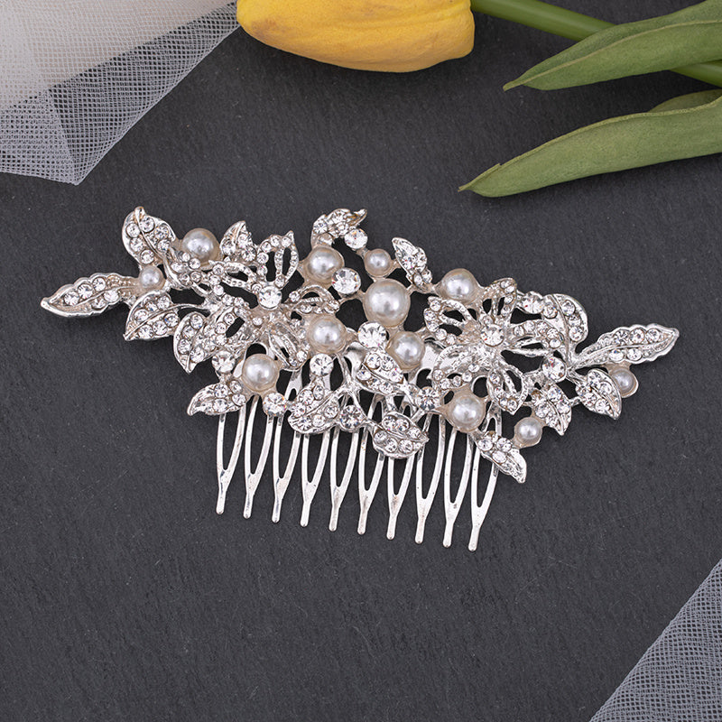 Bridal Hair Comb Faux Pearl Wedding Headpiece Vintage Floral Hair Piece