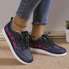Women's Geometric Pattern Sneakers Lace Up Knit Mesh Running Trainers