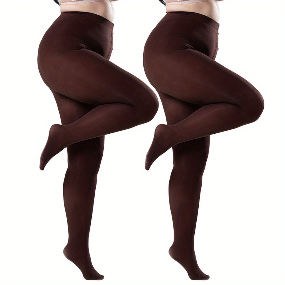 2 Pairs Plus Size High Waist Tights Soft Semi Sheer Opaque Pantyhose