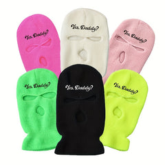Winter Warm Knit Ski Mask Embroidery Windproof Balaclava Neck Gaiter