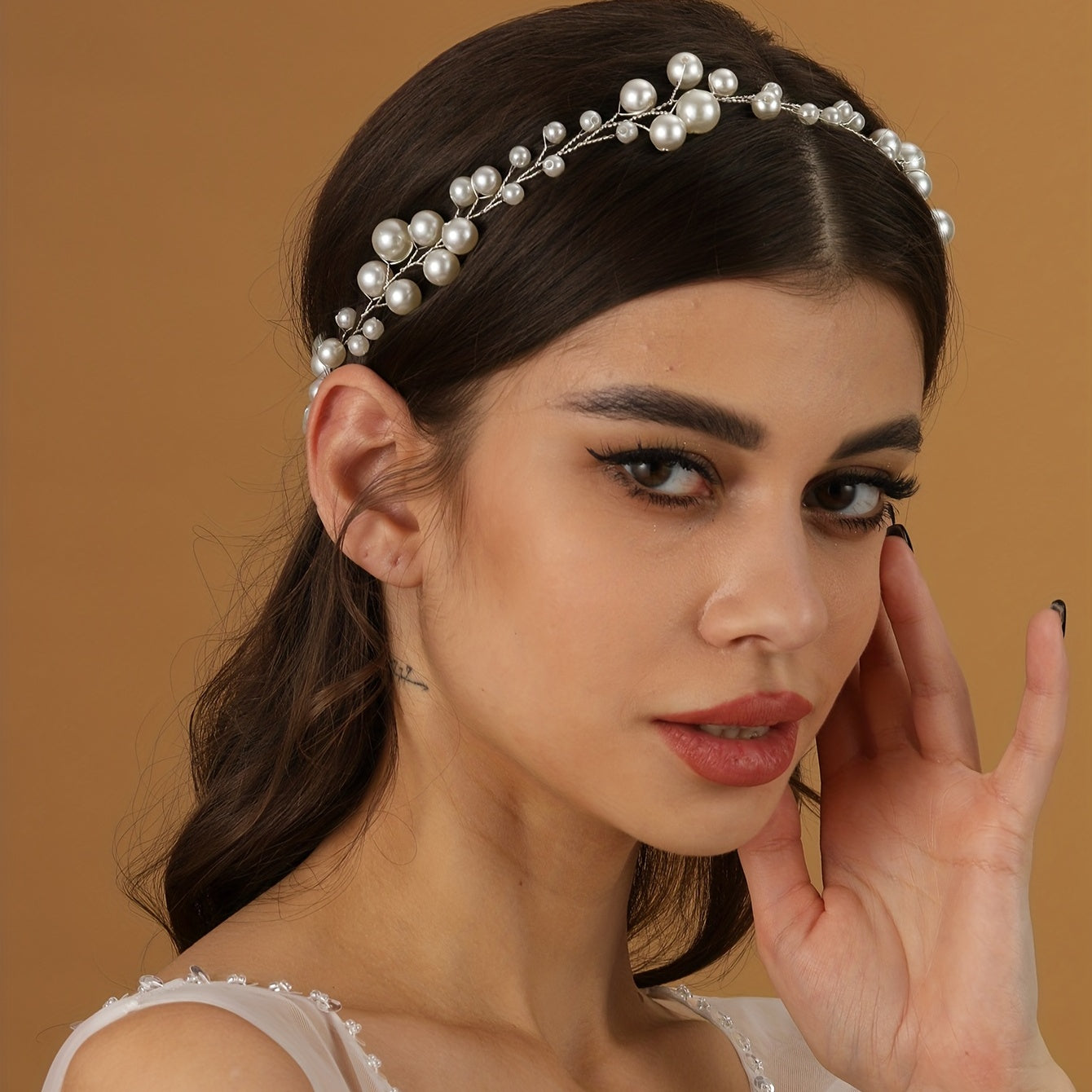Faux Pearl Headband Long Hair Rattan Bridal Hair Accessories