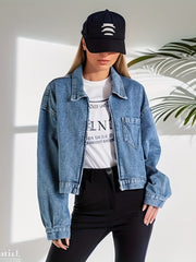 Long Sleeves Denim Jackets Zip Front Coats Women's Denim Clothing