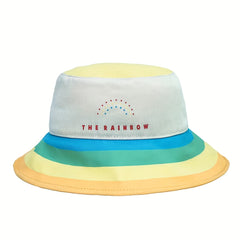 Rainbow Striped Bucket Hat Wide Brim UV Protection Summer Sun Hat