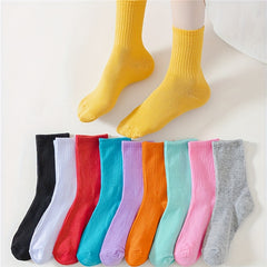10 Pairs Solid Mid Tube Socks Women's Stockings