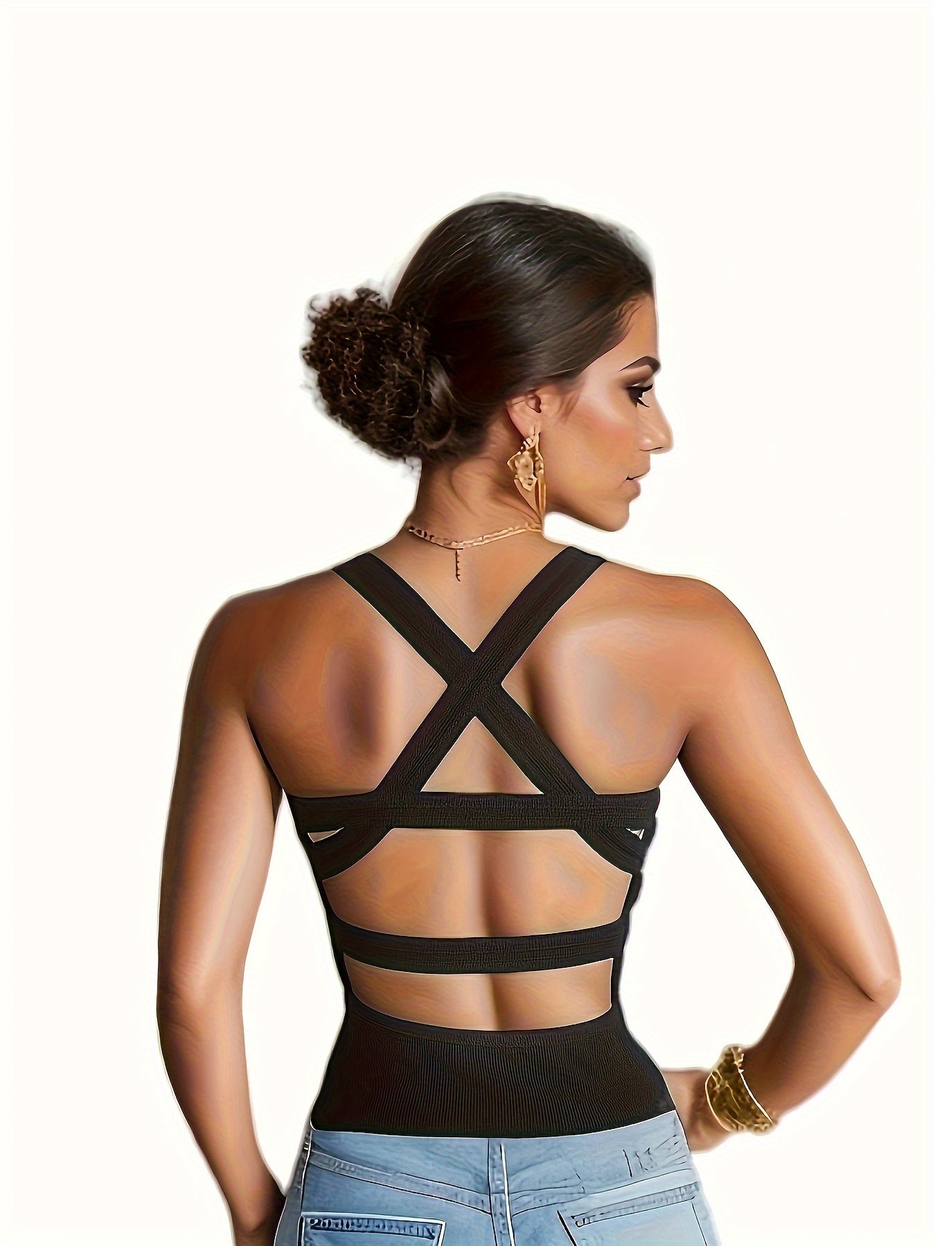 Ribbed Backless Tank Top Slim Padded Lingerie
