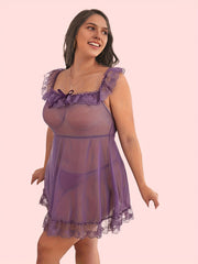 Sexy Lace Ruffle Trim Maid Dress With Panty