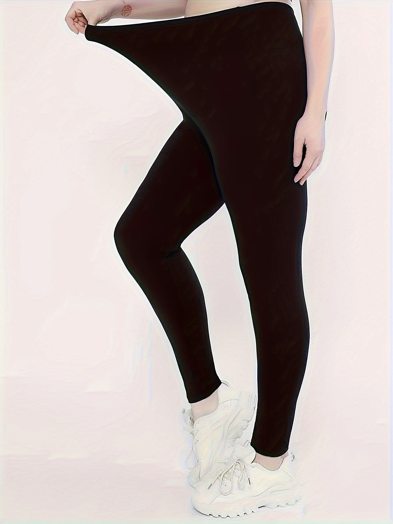 Sports Leggings Women's Plus Solid Wide Waistband Soft Gym Yoga Leggin