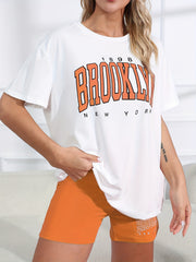 Casual Loungewear Set Women's Plus Letter & Number Print Round Neck T