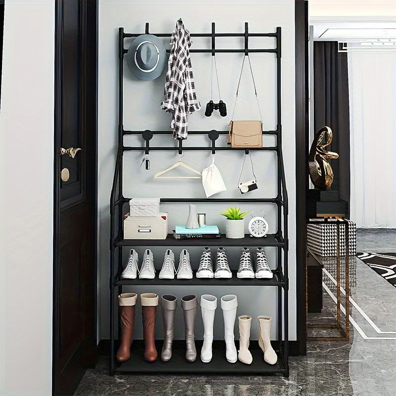 Shoe Storage Rack With Clothes Storage Shelf & Hooks