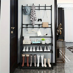 Shoe Storage Rack With Clothes Storage Shelf & Hooks