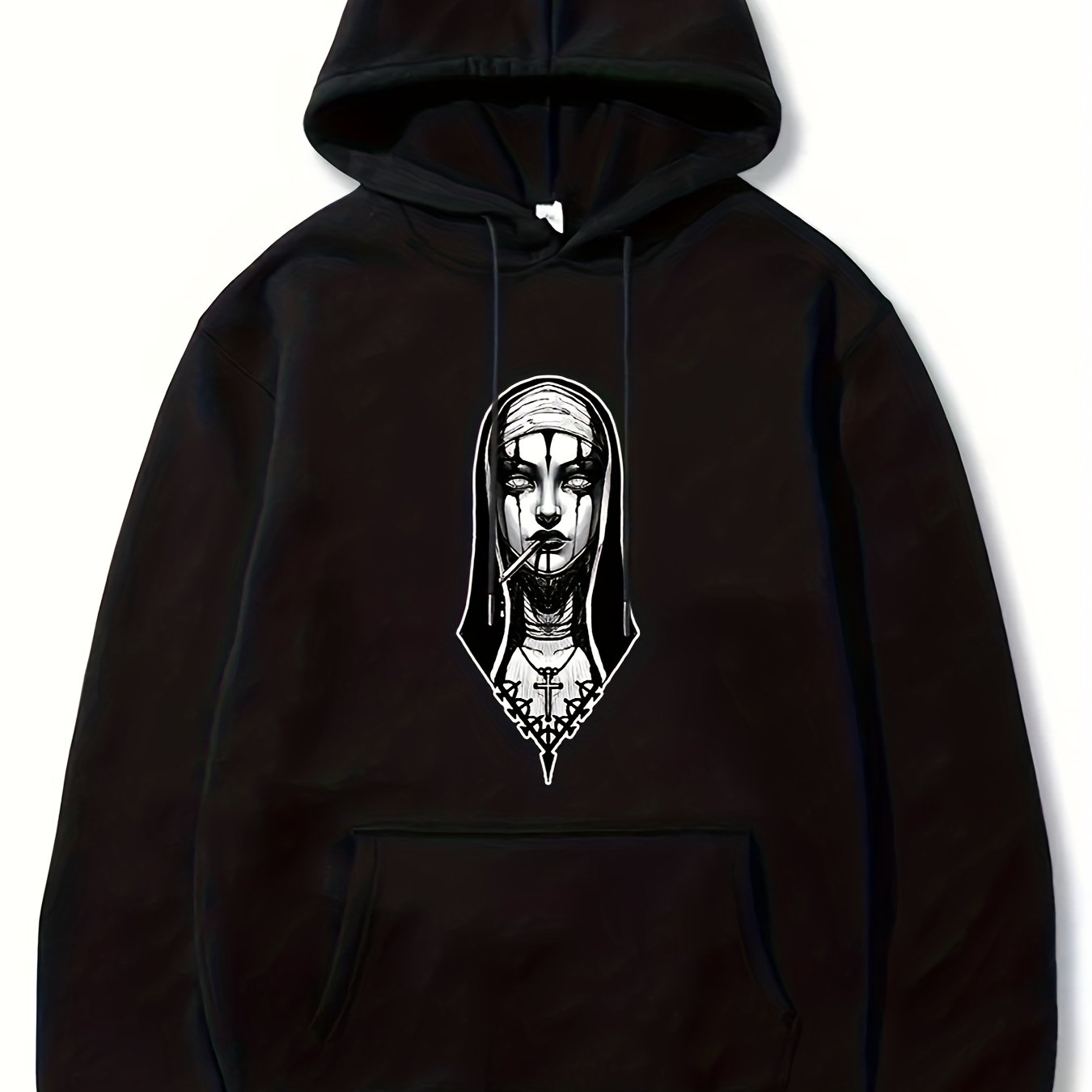 Men's Nun Print Hoodie Casual Long Sleeve Top
