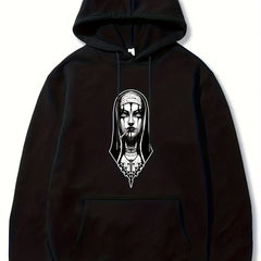 Men's Nun Print Hoodie Casual Long Sleeve Top