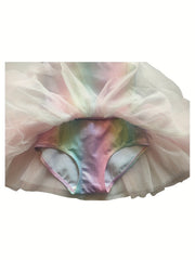 Dreamy Rainbow Ruffle Trim Tutu Swimsuit for Girls