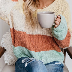 Colorblock One Shoulder Knitted Pullover Jumper