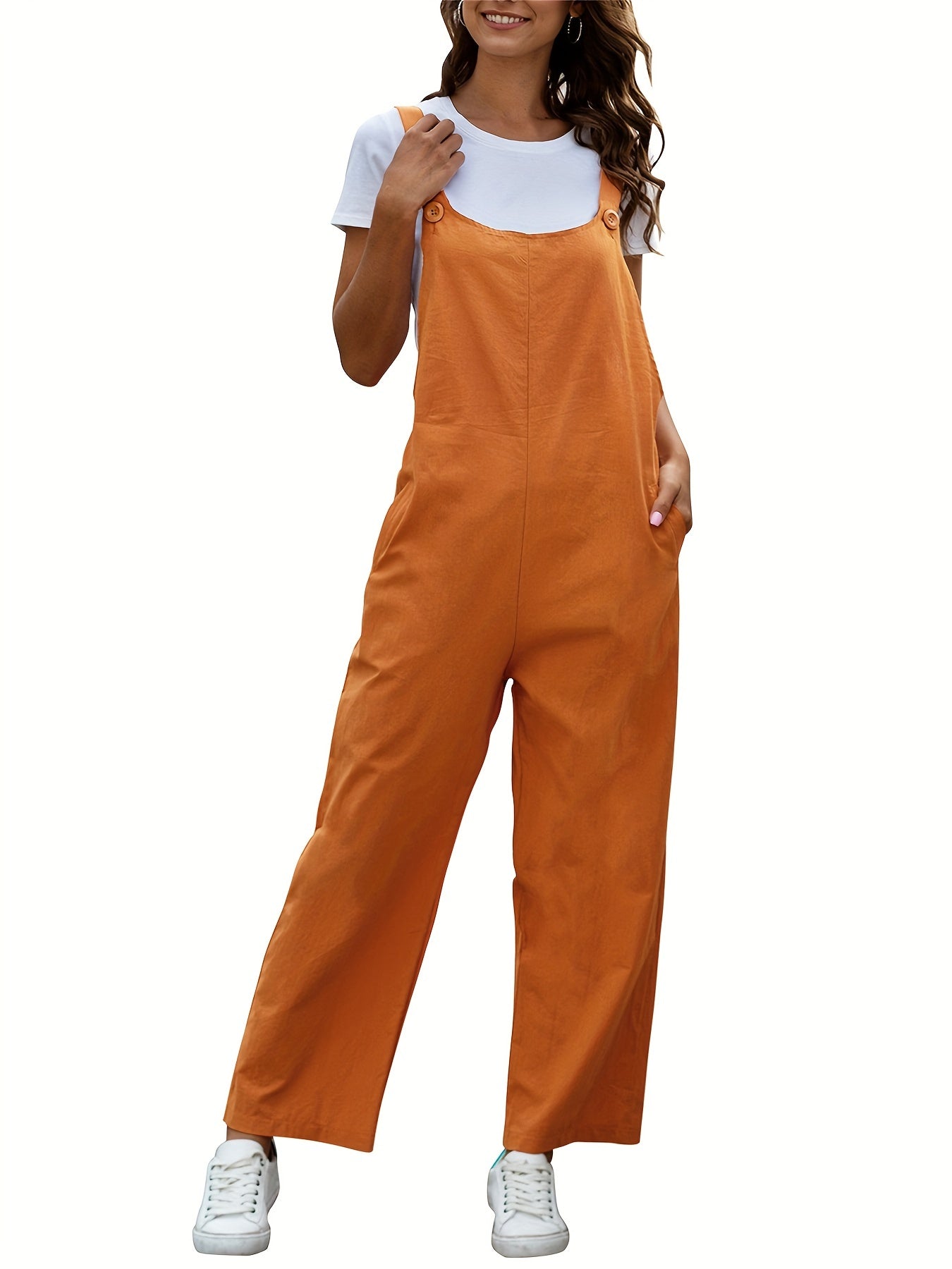 Solid Sleeveless Jumpsuit Wide Leg Cami Jumpsuit Women's Clothing