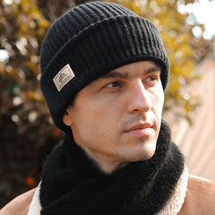 Winter Knitted Beanie Hat with Ear Protection Velvet Warm Balaclava Face Mask