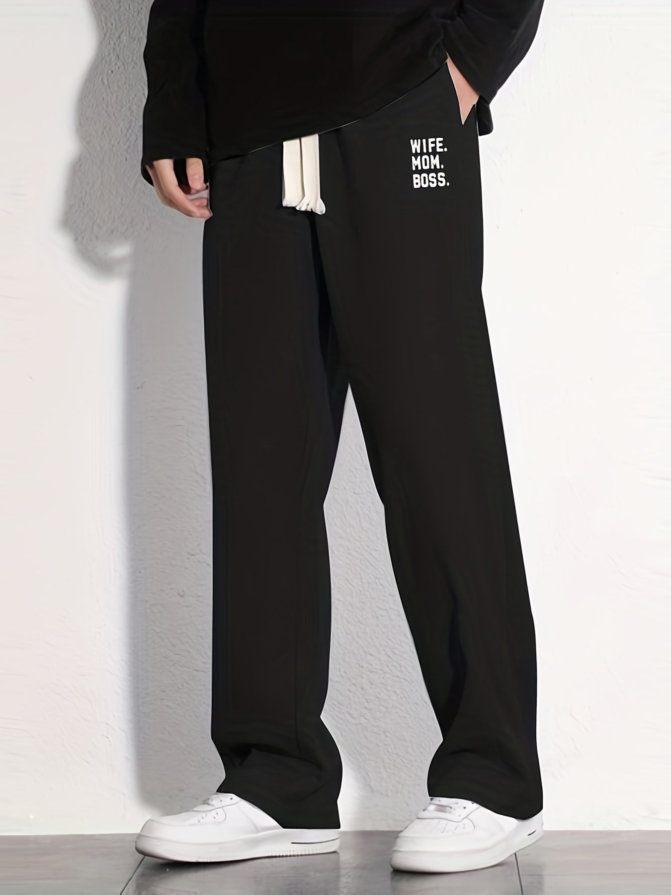 Wife Mom Letter Print Casual Loose Fit Pants
