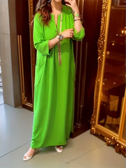 Solid Half Sleeve Maxi Dress With Pockets