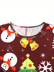 Christmas Dress Women's Plus Allover Print Long Sleeve Tee Dress