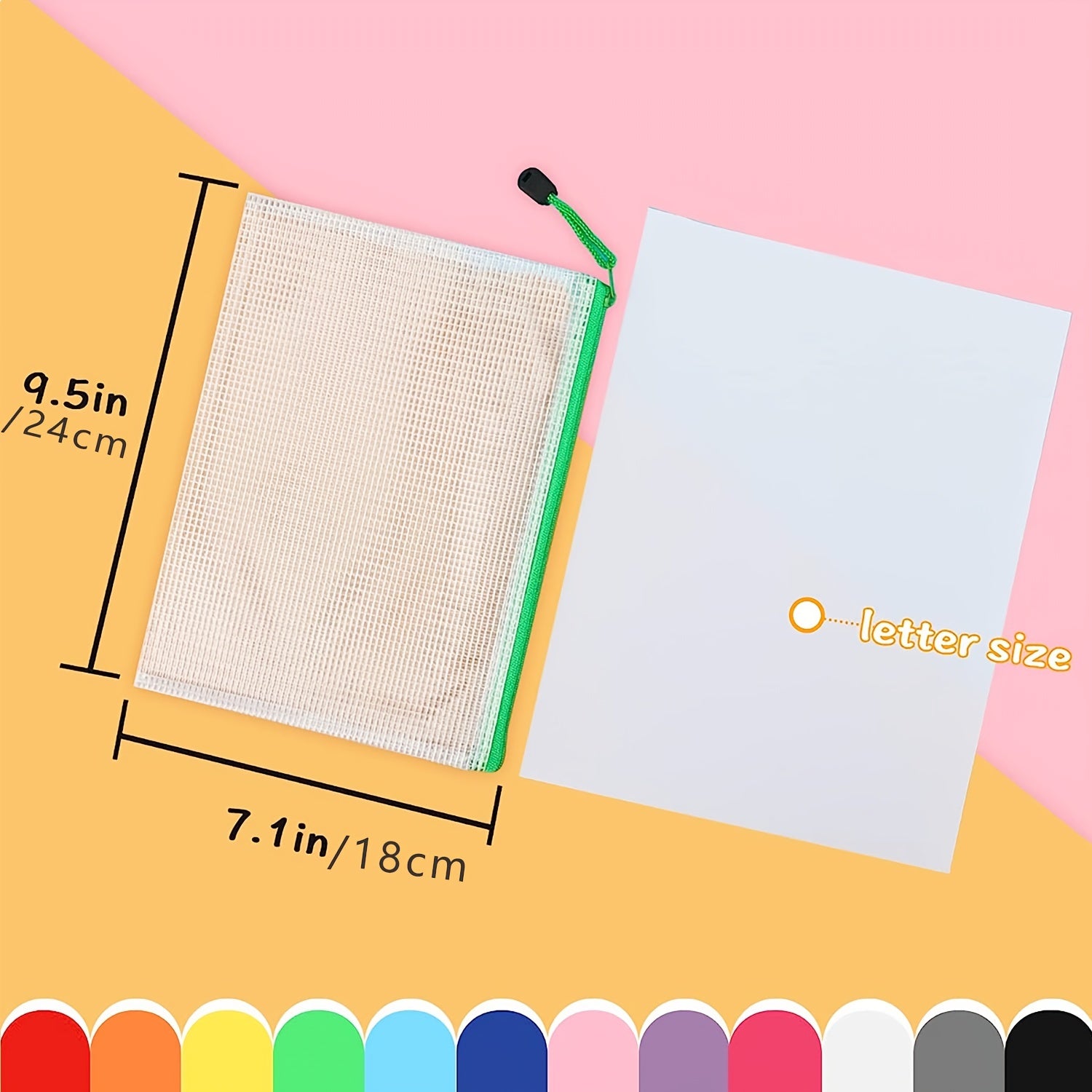 16pcs A5 Zipper Mesh File Bag Clear Waterproof Pouch