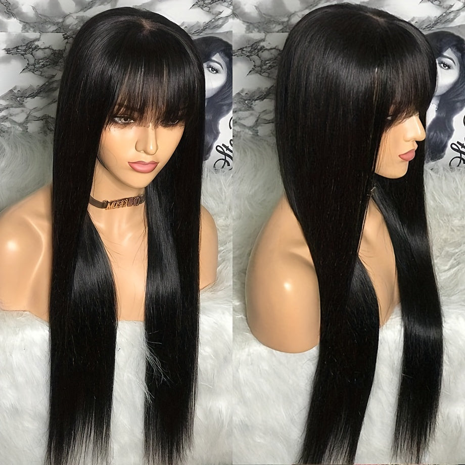 Long Straight Wig With Bangs 180 Density Non Lace Wig