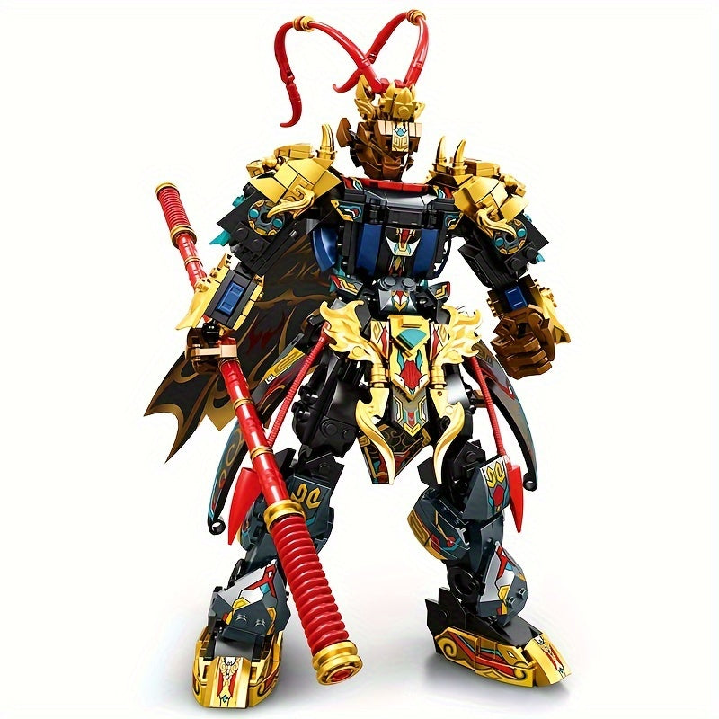 Chinoiserie Hero Warrior Robot Building Blocks Set with Red Sword