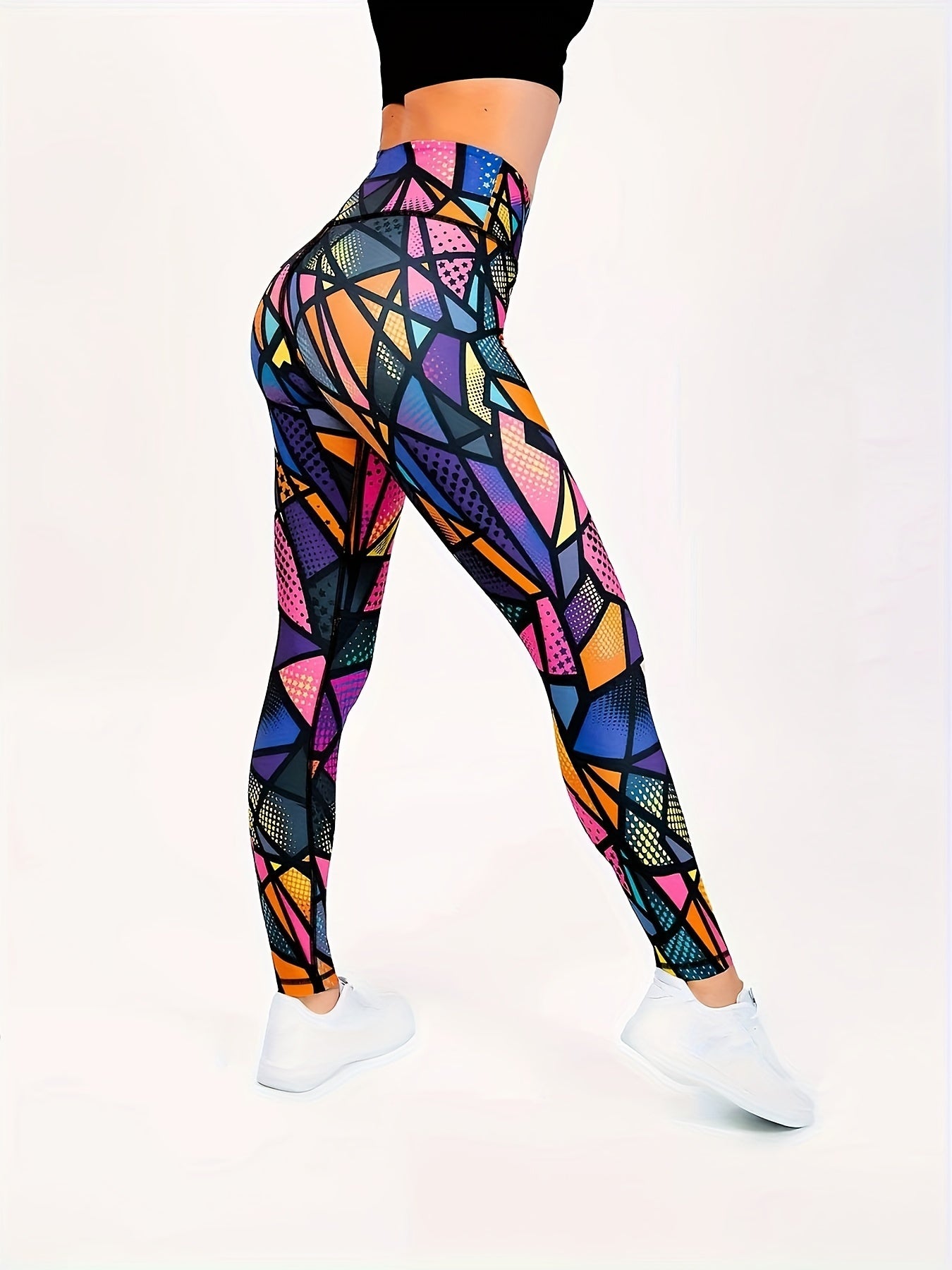 Geometric Print Yoga Pants Slim Fit High Waist Leggings
