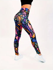 Geometric Print Yoga Pants Slim Fit High Waist Leggings