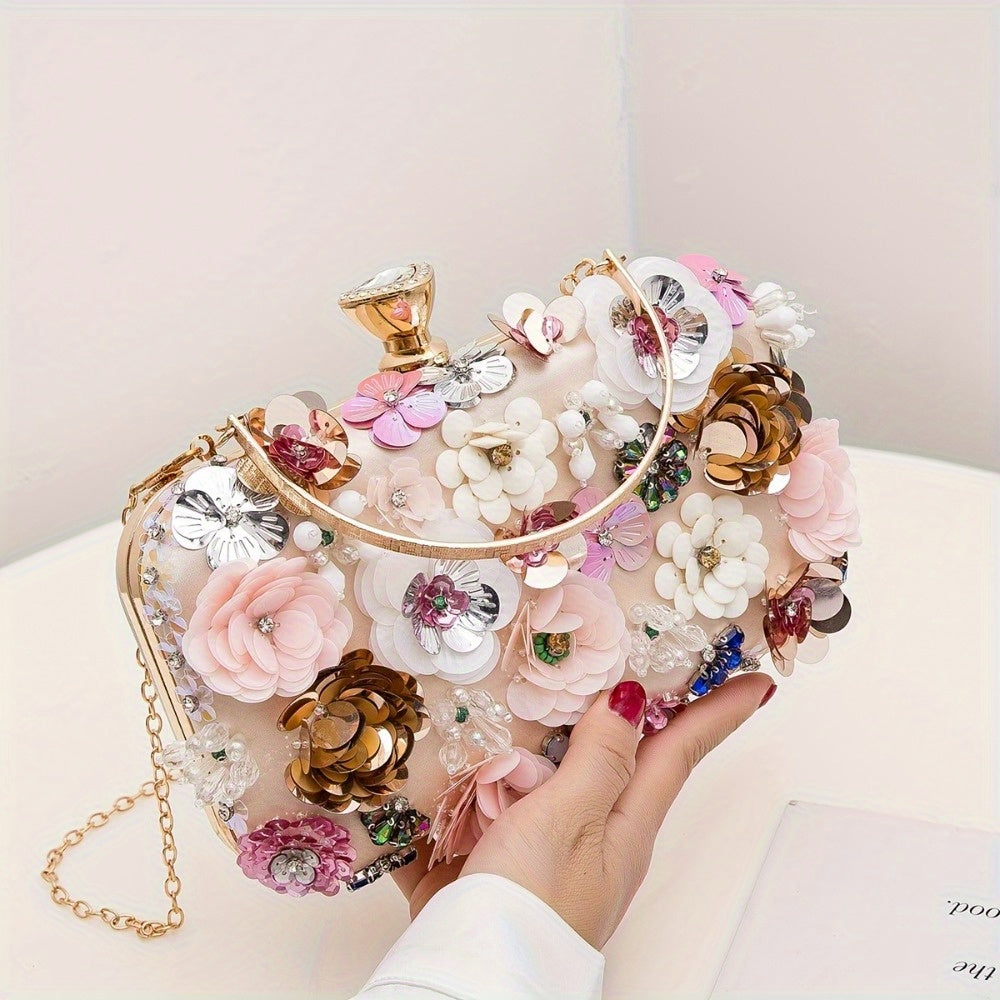 Small Rhinestone Clutch Bag Mini Flower Evening Bag for Women's Party