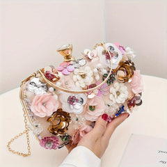 Small Rhinestone Clutch Bag Mini Flower Evening Bag for Women's Party