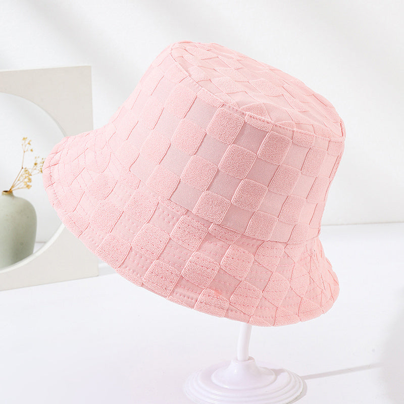 Plaid Embossed Bucket Hat Solid Basin Hat Unisex Fisherman Cap