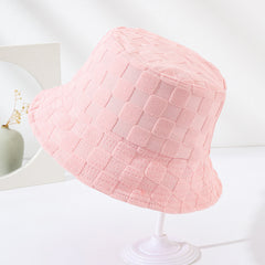 Plaid Embossed Bucket Hat Solid Basin Hat Unisex Fisherman Cap