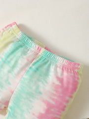 2pcs Baby Girls Tie Dye MAMA'S BESTIE T Shirt & Shorts Set