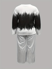 Graphic Print Long Sleeve Top & Loose Pants Outfit Set