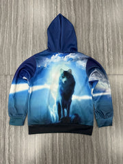 Boy's Sky & Wolf Graphic Hoodie Casual Breathable 3D Print Hooded Sweatshirt
