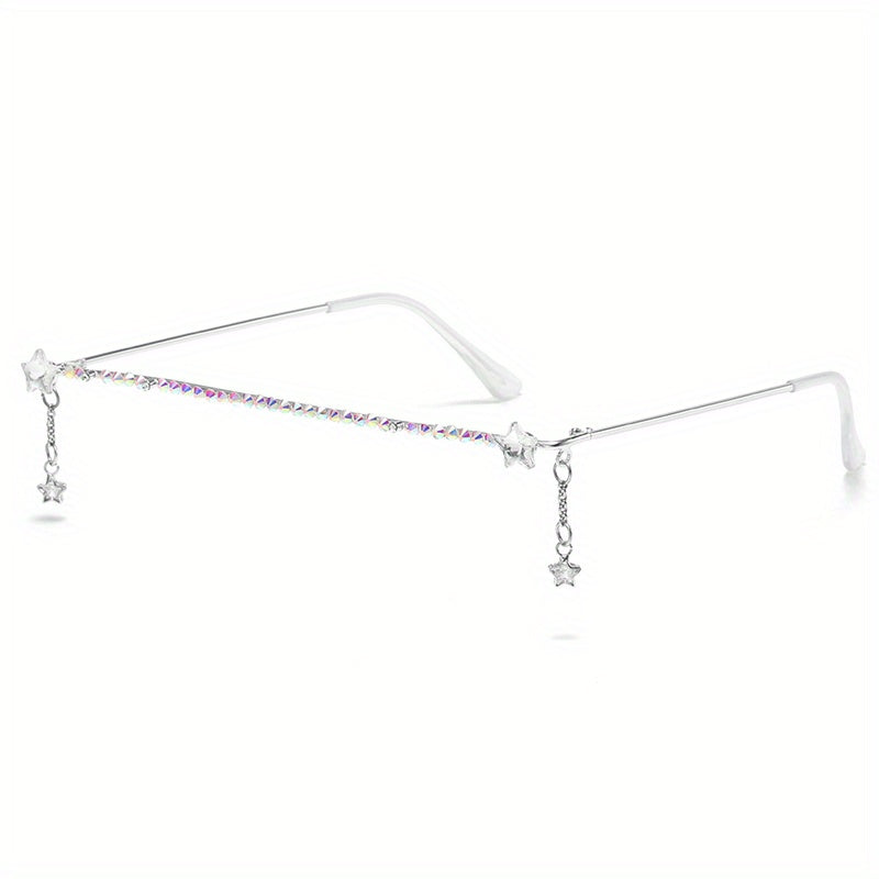 Y2K Bow Star Decor Glasses Frame Rhinestone Lensless Decorative Glasses