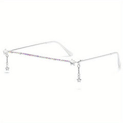 Y2K Bow Star Decor Glasses Frame Rhinestone Lensless Decorative Glasses
