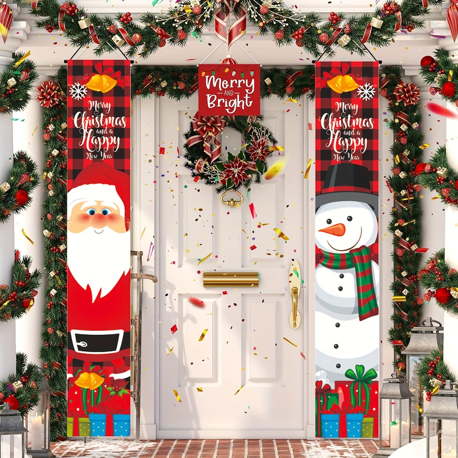 Christmas Door Banner Decorations Santa Claus Snowman Outdoor Hanging Decor