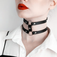 Gothic Double Row Circle Choker with Pin Buckle