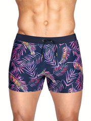 Leaves Print Quick drying Drawstring Men's Swim Trunks