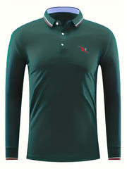 Men's Slide Print Polo Shirt Casual Breathable Button Up Lapel