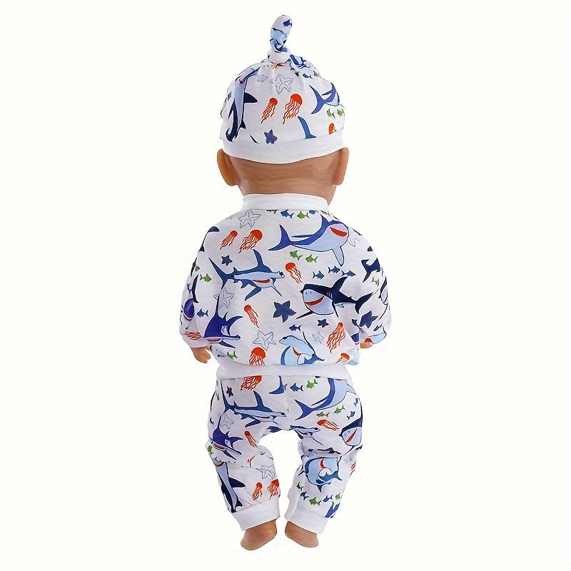 3 Piece Shark Pattern Outfit For 17-18 Inch Dolls - Christmas Gift