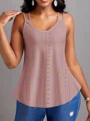 Eyelet Solid Cami Top Sexy Scoop Neck Summer Sleeveless Top
