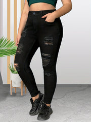 Solid Ripped High Rise Skinny Jeans