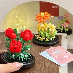 DIY Flower Building Blocks Set Mixed Colors ABS Material 3D Flower Craft Kit