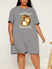 Comfort Sleep Dress Women's Plus Cartoon Print Short Sleeve Sleep